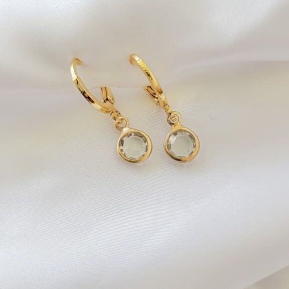 5/$25 Tiny Crystal Charm Earrings Gold Huggie Hoops Rhinestone… - Picture 2 of 3